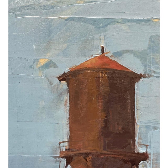 2010s Cotton Gin by Stephanie Hartshorn | Oil on Board Painting of a cotton gin and water tower For Sale - Image 5 of 5