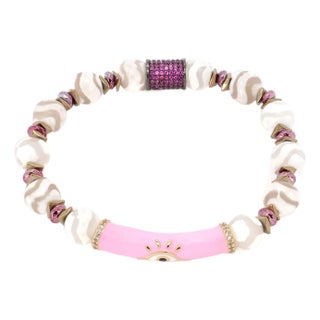 Pink Evil Eye White Nepal Agate Beaded Love Protection Bracelet For Sale