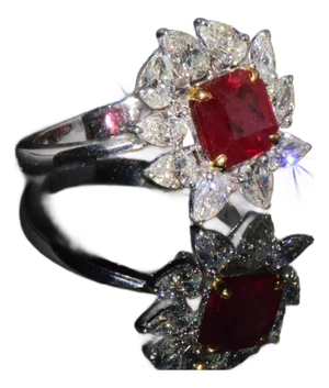 Gia Certified Natural 3.38cts Madagascar Ruby Diamond Solid 18k Gold Cocktail Ring, Size 6.5