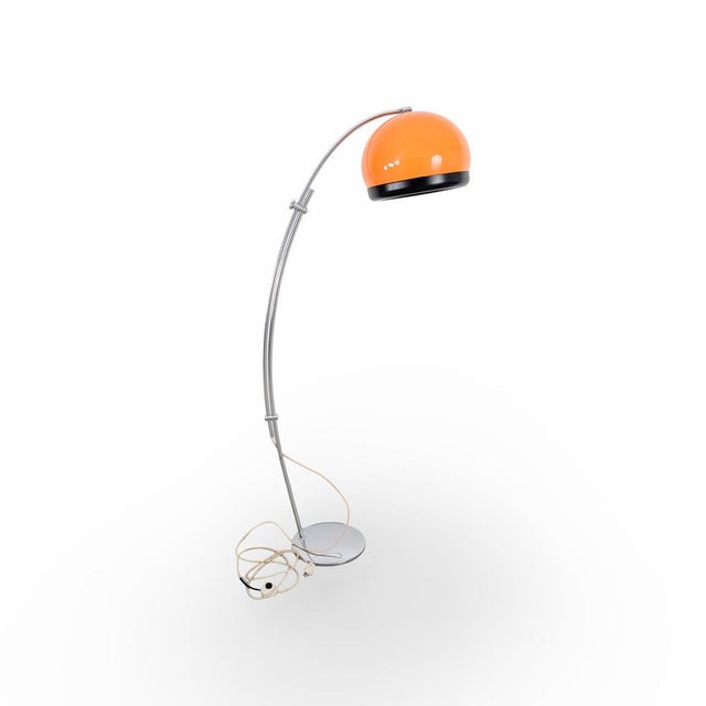 Metal Mid-Century Space Age Orange Floor Arc Lamp, 1970s For Sale - Image 7 of 12