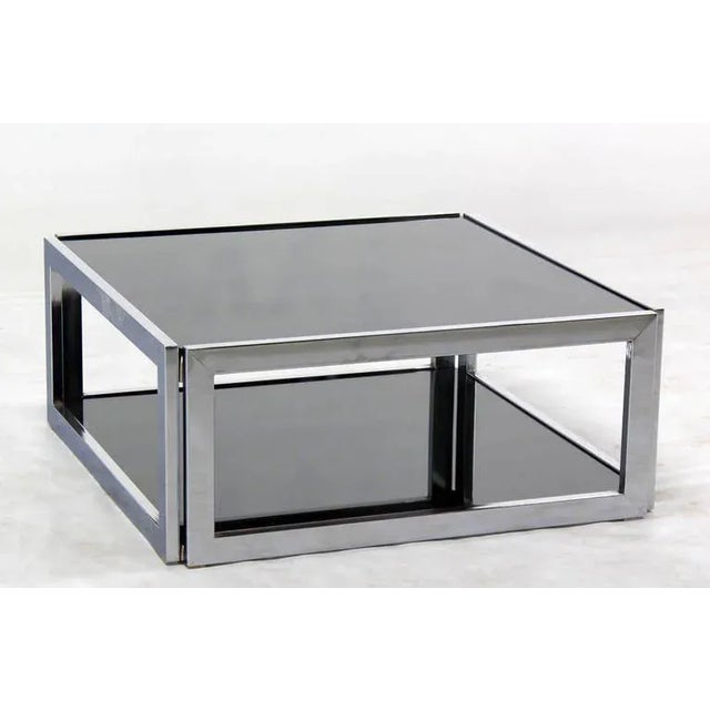 Mid-Century Modern Square Chrome and Smoked Glass Coffee Table For Sale - Image 10 of 11