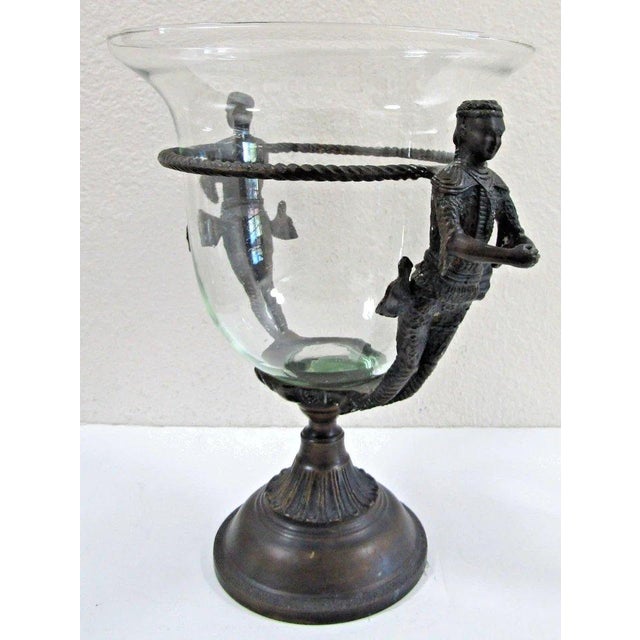 Figurative Vintage Baroque Style Case Glass Bowl With Dual Figurative Metal Handles and Stand For Sale - Image 3 of 14