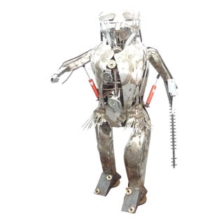 Brutalist Scrap Art Robot Man, 1970s, Metal For Sale