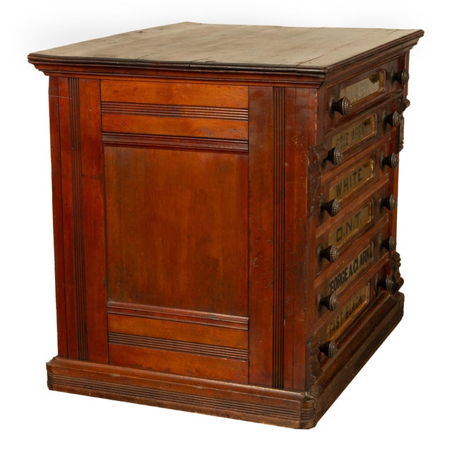 Antique Eastlake Clark's Walnut Mercantile Store Advertising Thread Cabinet 1880 For Sale - Image 16 of 18