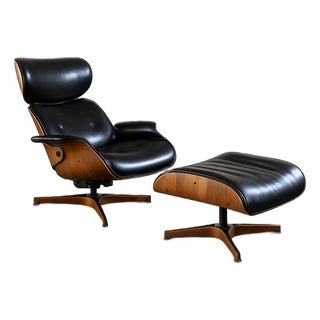 1960s Rare Early George Mulhauser for Plycraft "Mr. Chair" & Ottoman | Original Badge & Label | Sculptural Walnut Shell For Sale