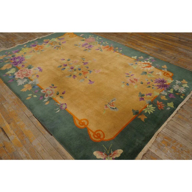1920s Chinese Art Deco Carpet ( 5'10" x 8'3" - 178 x 252 ) Antique Art Deco Hallway Runner Wool Green, Yellow / Gold /...