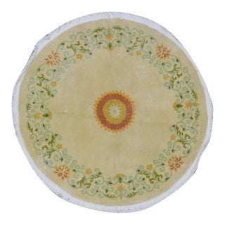 Vintage Chinese Art Deco Knotted Wool Rug, 4'9'' Round For Sale