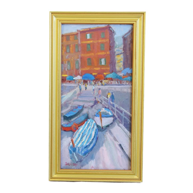 Mid 20th Century Silvio Silvestri, Listed Artist Venice Italy Painting W/ Antiqued Gold Wood Frame For Sale - Image 5 of 10