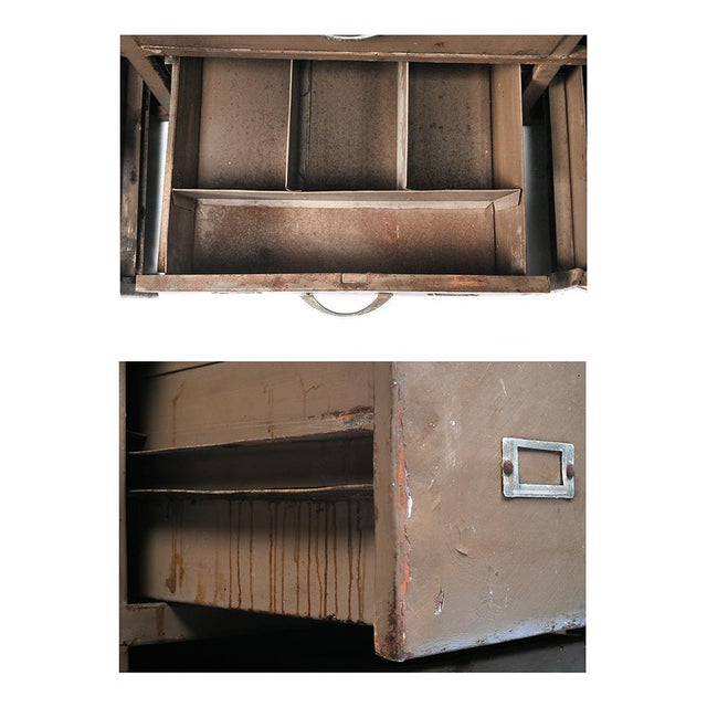 Brown Cabinet with Wooden Top and Metal Drawers For Sale - Image 4 of 8