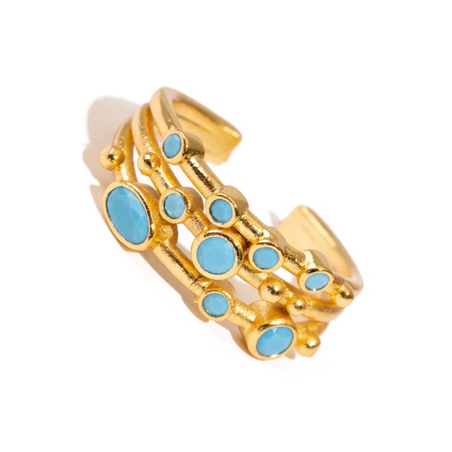 Mystic Waves Turquoise Gold Adjustable Ring, Size 8 For Sale - Image 4 of 11