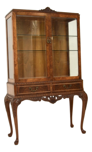Queen Anne Burr Walnut Display Cabinet, 1930s