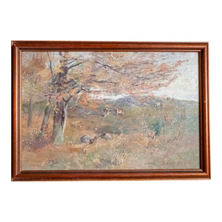 20th Century American Impressionist Barbizon School Landscape With Cows by Elizabeth Hunt Barrett For Sale