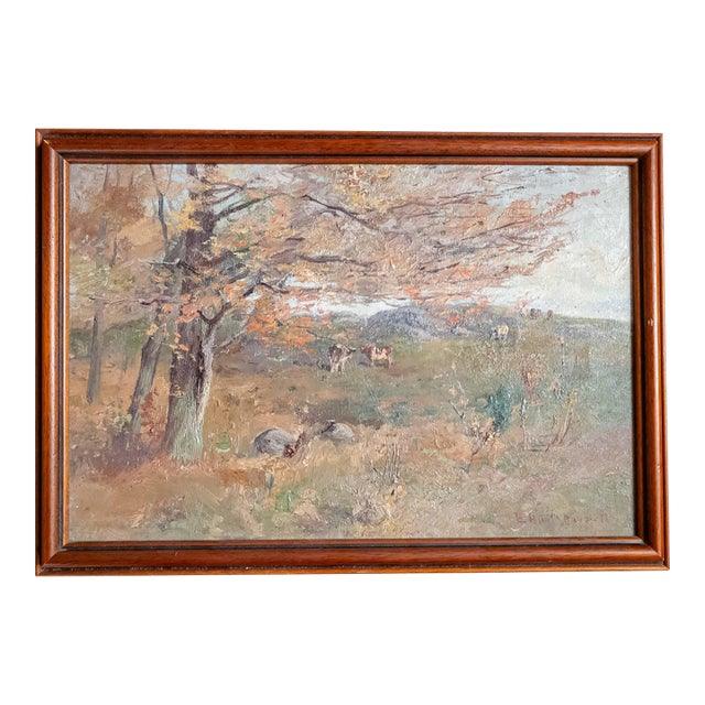 20th Century American Impressionist Barbizon School Landscape With Cows by Elizabeth Hunt Barrett For Sale
