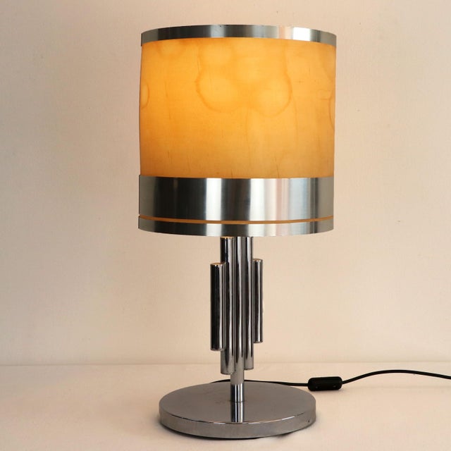 1970s Space Age Table Lamp in Chromed Metal with Amber Shade, 1970s For Sale - Image 5 of 5