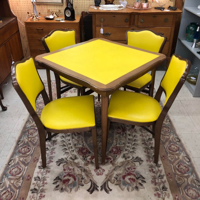 1960s Vintage Stakmore Folding Table and Chairs in Wood and Vinyl Set