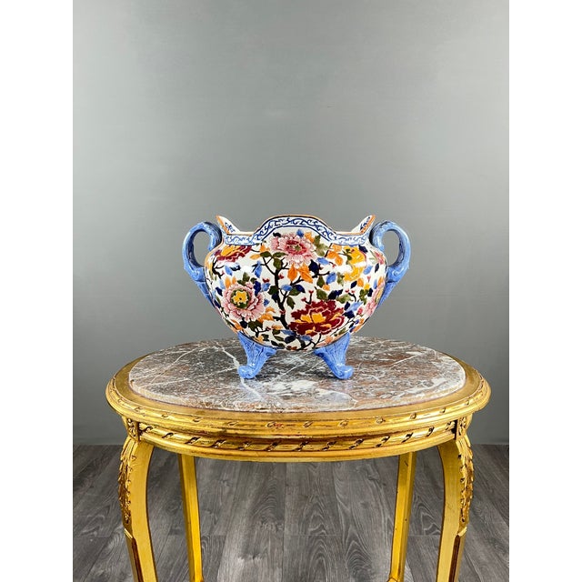 20th Century Earthenware Cachepot Decorated with Peonies from Gien For Sale - Image 9 of 10