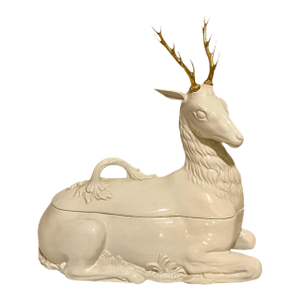 Vintage Majestic Stag or Reindeer Tureen by Mottahedeh Holiday Table Decoration or Serving Tureen With Gold Antlers