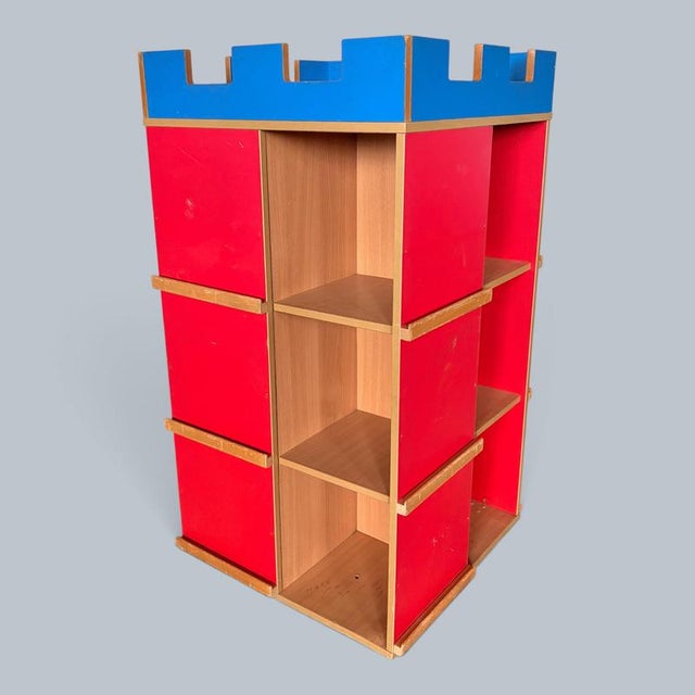Blue Postmodern Castle Bookcase & Vinyl Record Storage Unit For Sale - Image 8 of 9