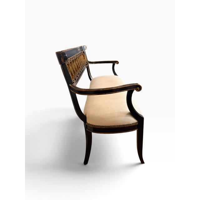 2000 - 2009 Maitland-Smith Neoclassical Black Lacquer & Gilt Upholstered Settee For Sale - Image 5 of 18