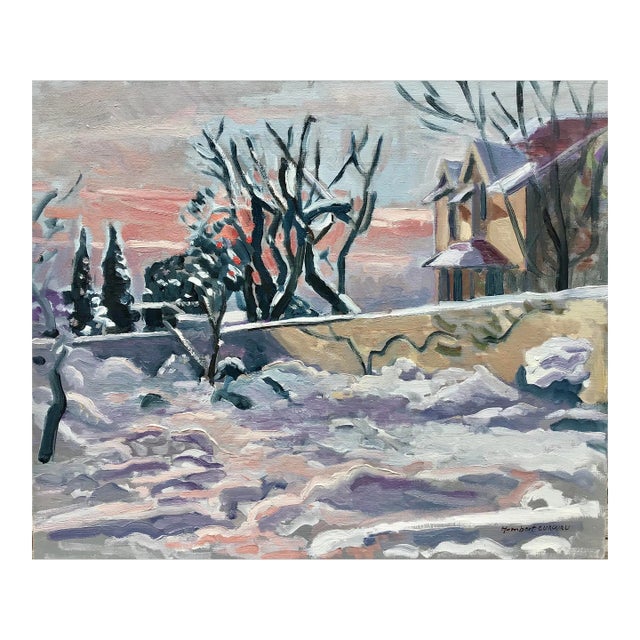 French Winter Garden (Jardin en Hiver) Oil Painting For Sale