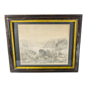 19th Century Pencil Drawing of a Fantasy Landscape Unsigned