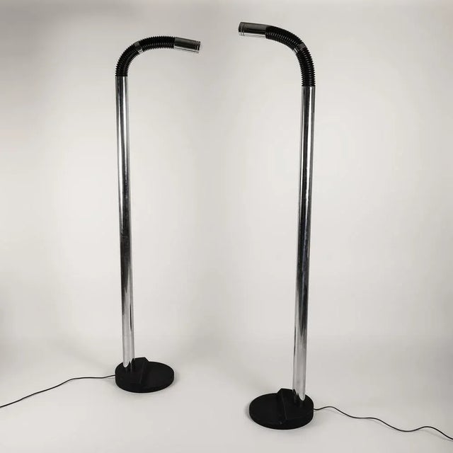 Vintage Italian Floor Lamps in Lacquered Iron and Chromed Metal, 1970s, Set of 2 For Sale - Image 9 of 9