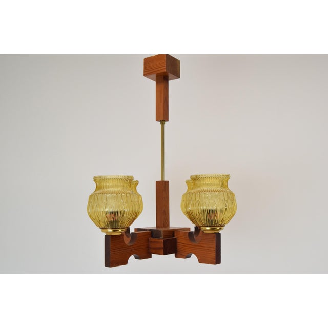 Made in Czechoslovakia. Made of Glass, Wood. Re-polished. Fully Functional. 4xE27 or E26 bulb. US wiring compatible. Up to...