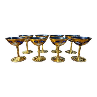 Vintage Blue Gold Plated Champagne Coupes- Set of 8 For Sale