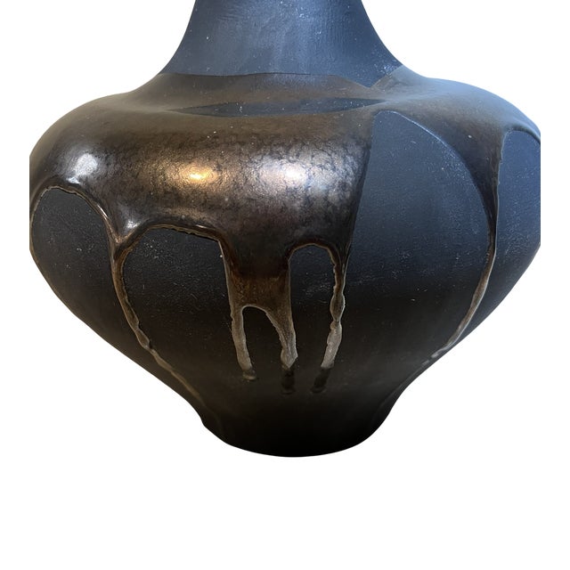 Vintage Haeger Pottery Volcanic Metallic Black Drip Glaze Matte Finish Vase Vessel Raku Collection 162 For Sale - Image 10 of 13