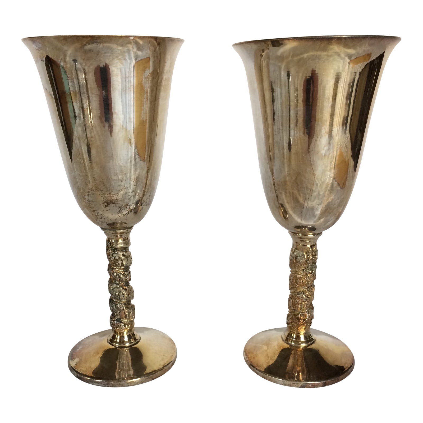 Silver Plated Wine Goblets With Floral Twist Stem Set of 2 Chairish