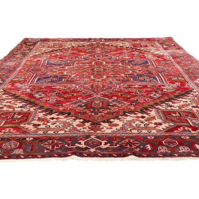 Mid-Century Modern Vintage Persian Heriz Rug - 07'11 X 10'00 For Sale - Image 3 of 9