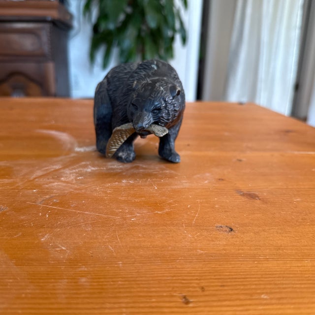 Mid 20th Century Black Bear With Salmon Catch Painted Bronze For Sale - Image 4 of 12