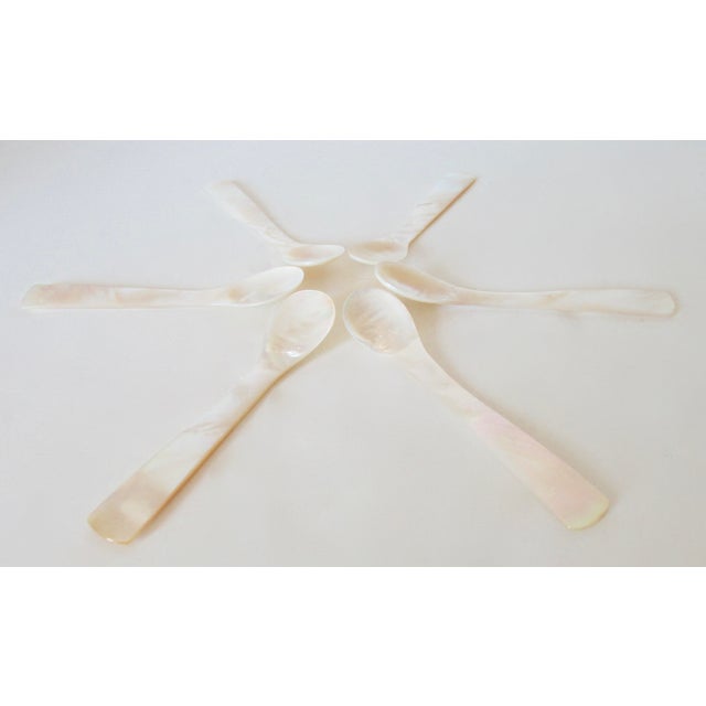 1970s Mother of Pearl Hand-Honed and Carved Individual, Caviar Serving Spoons -Set of 6 For Sale - Image 9 of 14