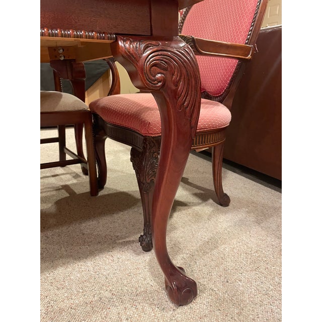 Wood Late 20th Century Maitland-Smith Mahogany Dining Table With 8 Chairs (6 Chippendale + 2 Henredon Host Chairs) For Sale - Image 7 of 18