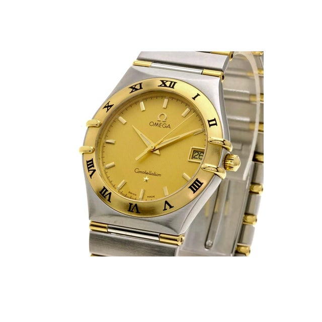 Vintage Omega Constellation Quartz Date 18 Karat Gold Half Bar/Ss Men’s Watch For Sale - Image 4 of 8