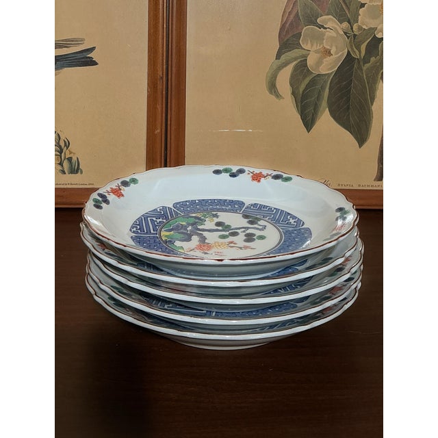 Japanese Vintage Imari Style Floral Medallion Japanese Arita Porcelain Soup Bowls – Set of 5 For Sale - Image 3 of 6