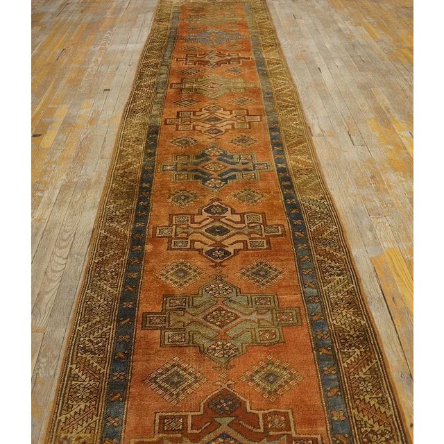 1920s Salmon Geometric Antique Nw Persian Karajeh 2'10'' X 17'10'' Rug Knotted Wool Carpet Runner For Sale - Image 10 of 10