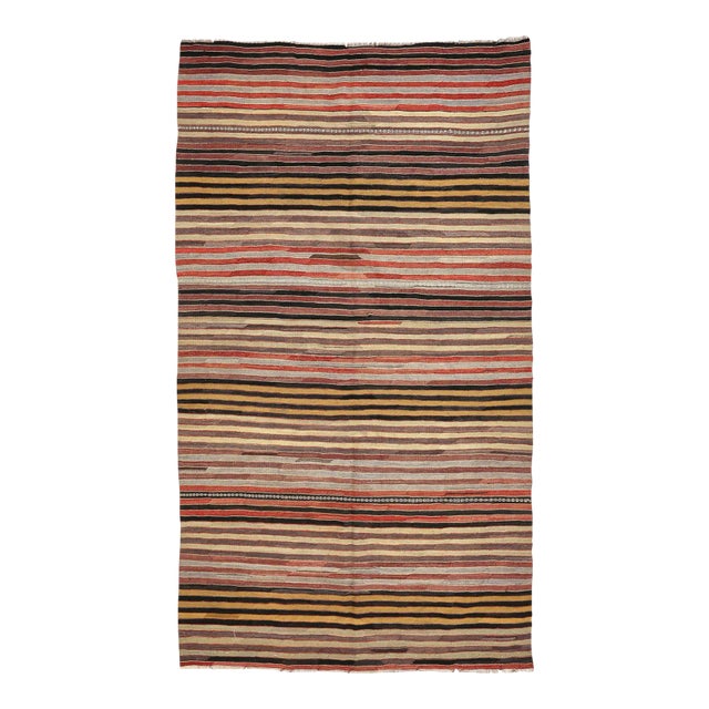 Mid 20th Century Striped Vintage Turkish Kilim Rug For Sale