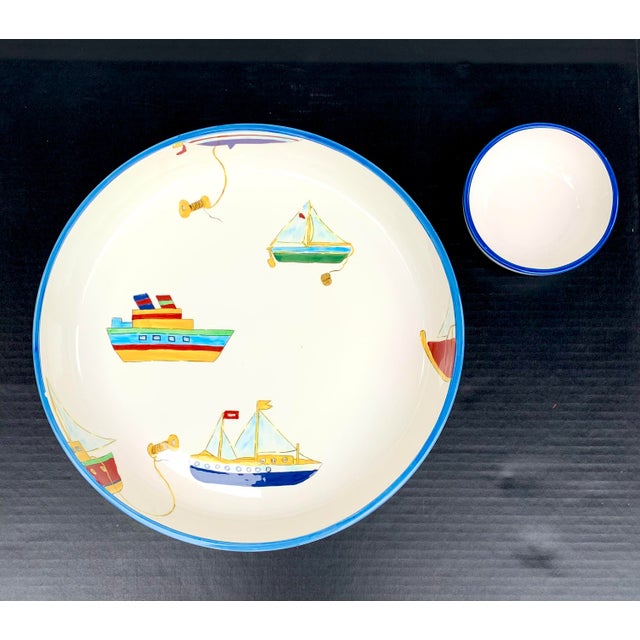 Vintage 2004 - 2006 "Yacht Race" serving pieces in a super fun nautical ship and sail boat pattern by Studio Nova from...