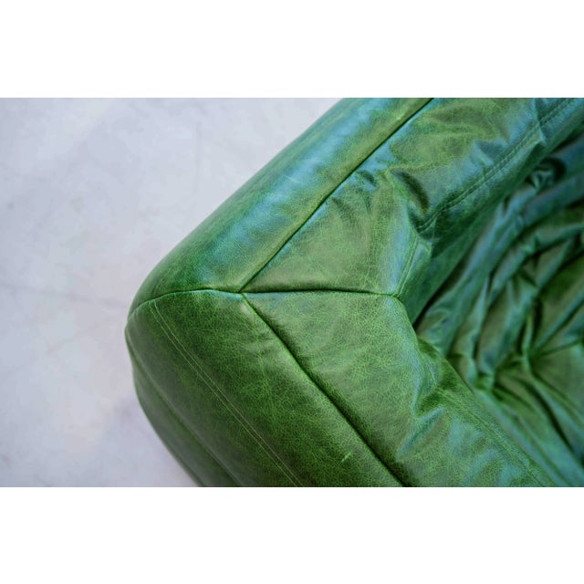 Forest Green Togo Sofa in Green Leather by Michel Ducaroy, 1970s For Sale - Image 8 of 17