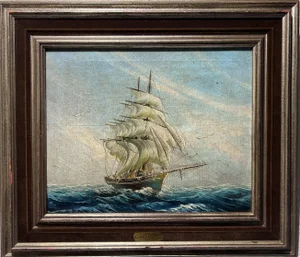 Mid 20th Century H. De Ruyser Vintage Oil Painting on Canvas, Seascape, Framed
