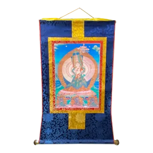 Tibetan Print Fabric Trim Guardian Buddha Deity Art Wall Scroll Thangka