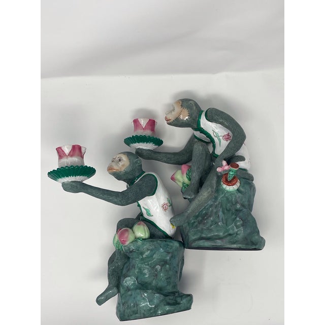 Vintage Chinoiserie Monkey Candle Holders - A Pair For Sale - Image 11 of 14