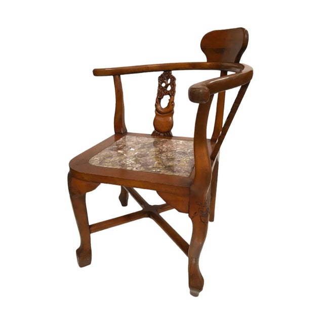 Rosewood Horseshoe Chair With Marble Seat by James Mont, Pair For Sale In Los Angeles - Image 6 of 13