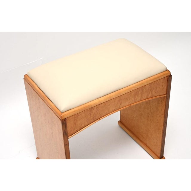 1930s Art Deco Birds Eye Maple and Leather Stool, 1930 For Sale - Image 5 of 8