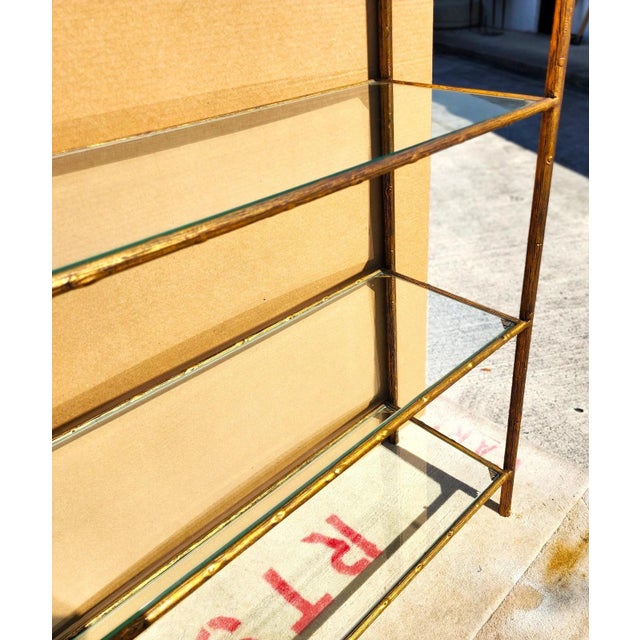 Gilt Iron & Glass Faux Bois Étagère Bookcase Shelf Mid Century For Sale - Image 11 of 13