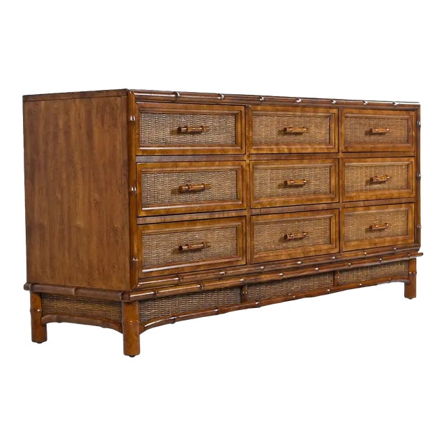 Ficks Reed Style Bohemian Dresser With Bamboo Rattan Trim and Wicker