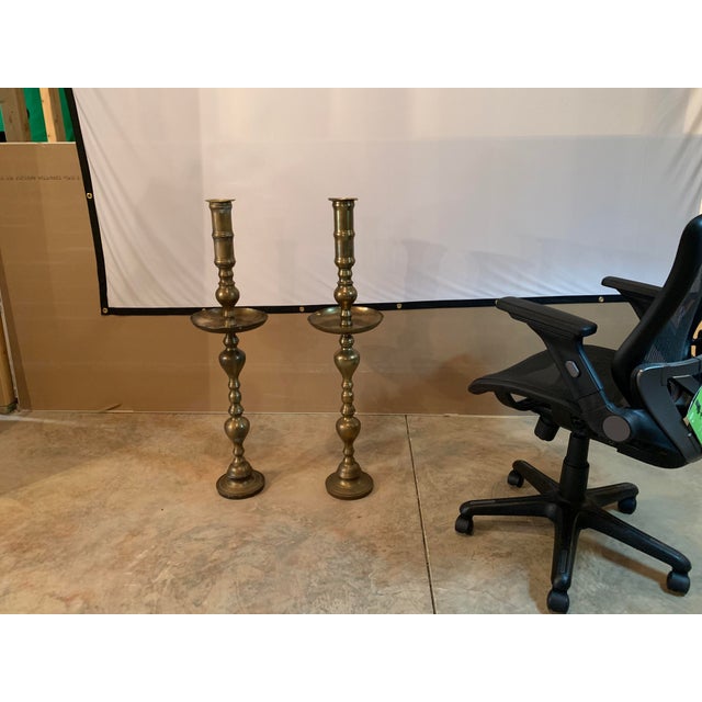 Large Moroccan Decorative Brass Pillar Floor Candle Holders a Pair or