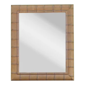 Custom Made Solid Wood Faux Bamboo Tan Rectangular Wall Mirror