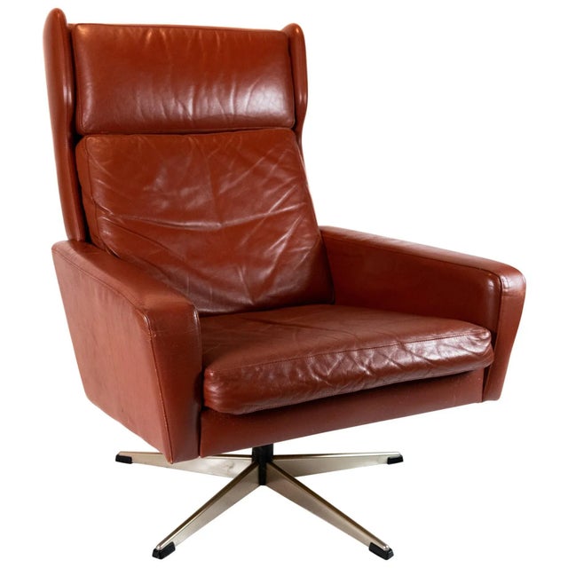 Danish Red Brown Leather Easy Chair, 1960s For Sale - Image 10 of 10